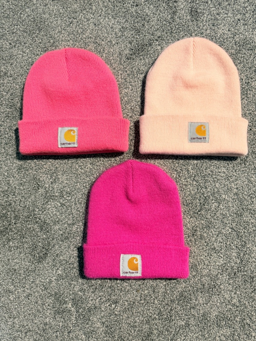Carhartt Kids Triple Pink Beanie Set - Light Pink, Bubblegum, Hot Pink